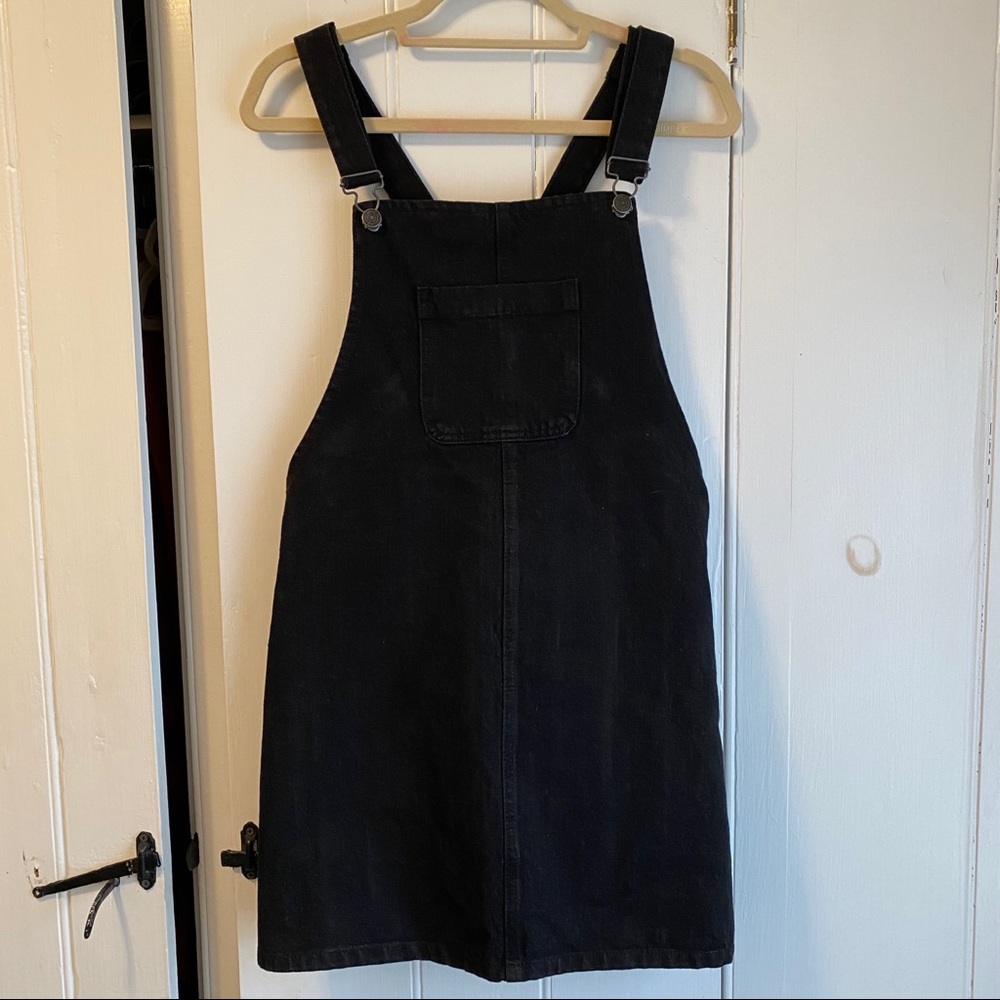 Black Denim Overall Dress w Front Pocket